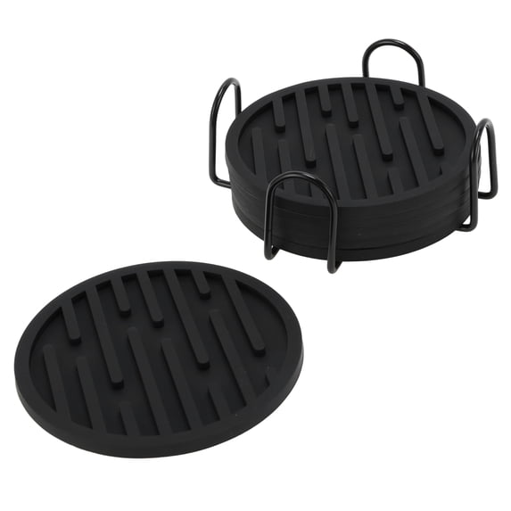 Unique Bargains Water-repellent Stripes Drink Coaster Set Black