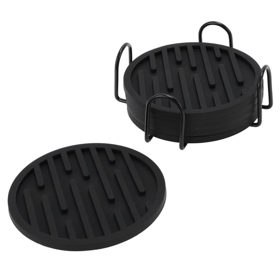 Unique Bargains Water-repellent Stripes Drink Coaster Set Black