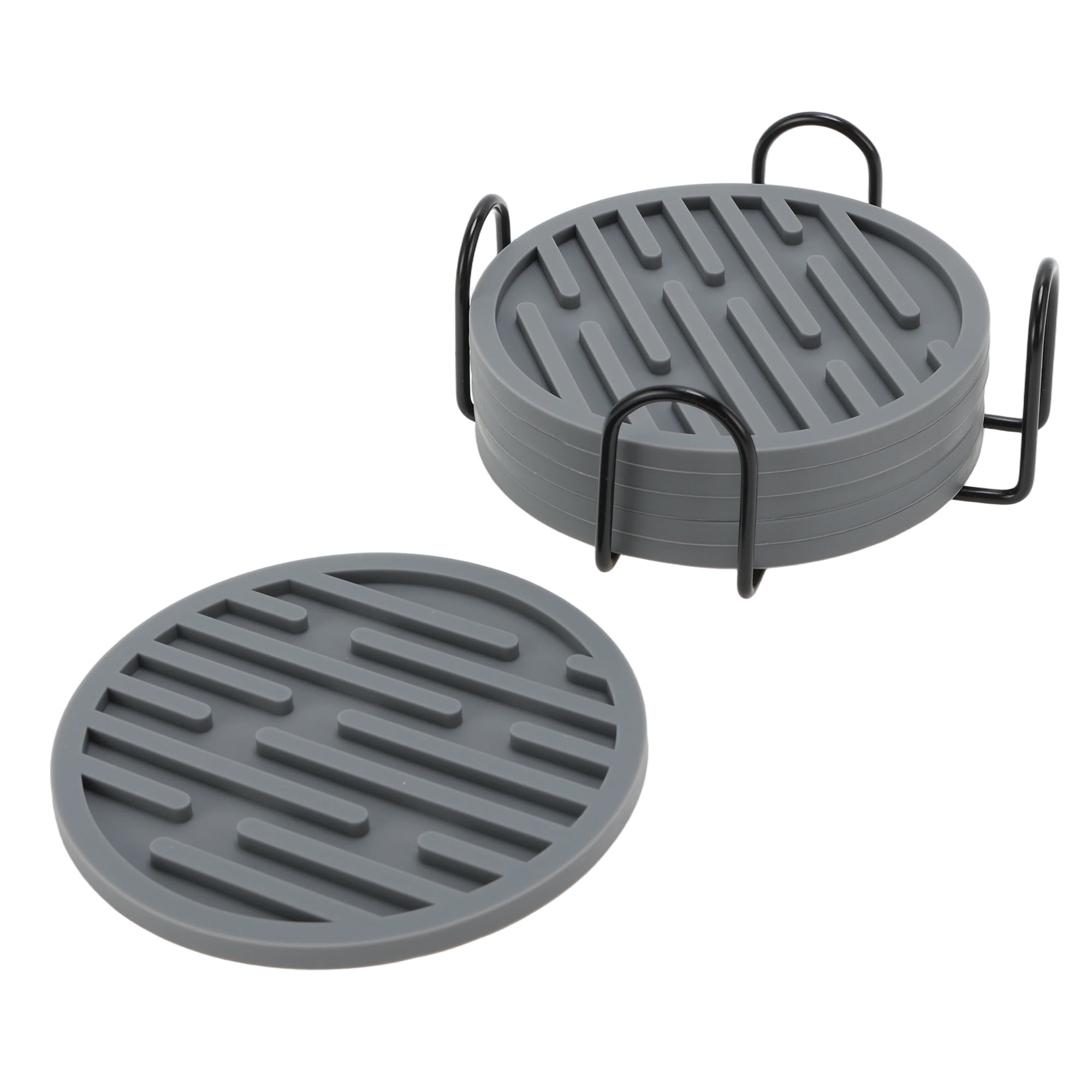 Unique Bargains Water-repellent Stripes Drink Coaster Set Gray