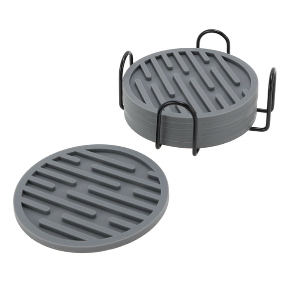 Unique Bargains Water-repellent Stripes Drink Coaster Set Gray