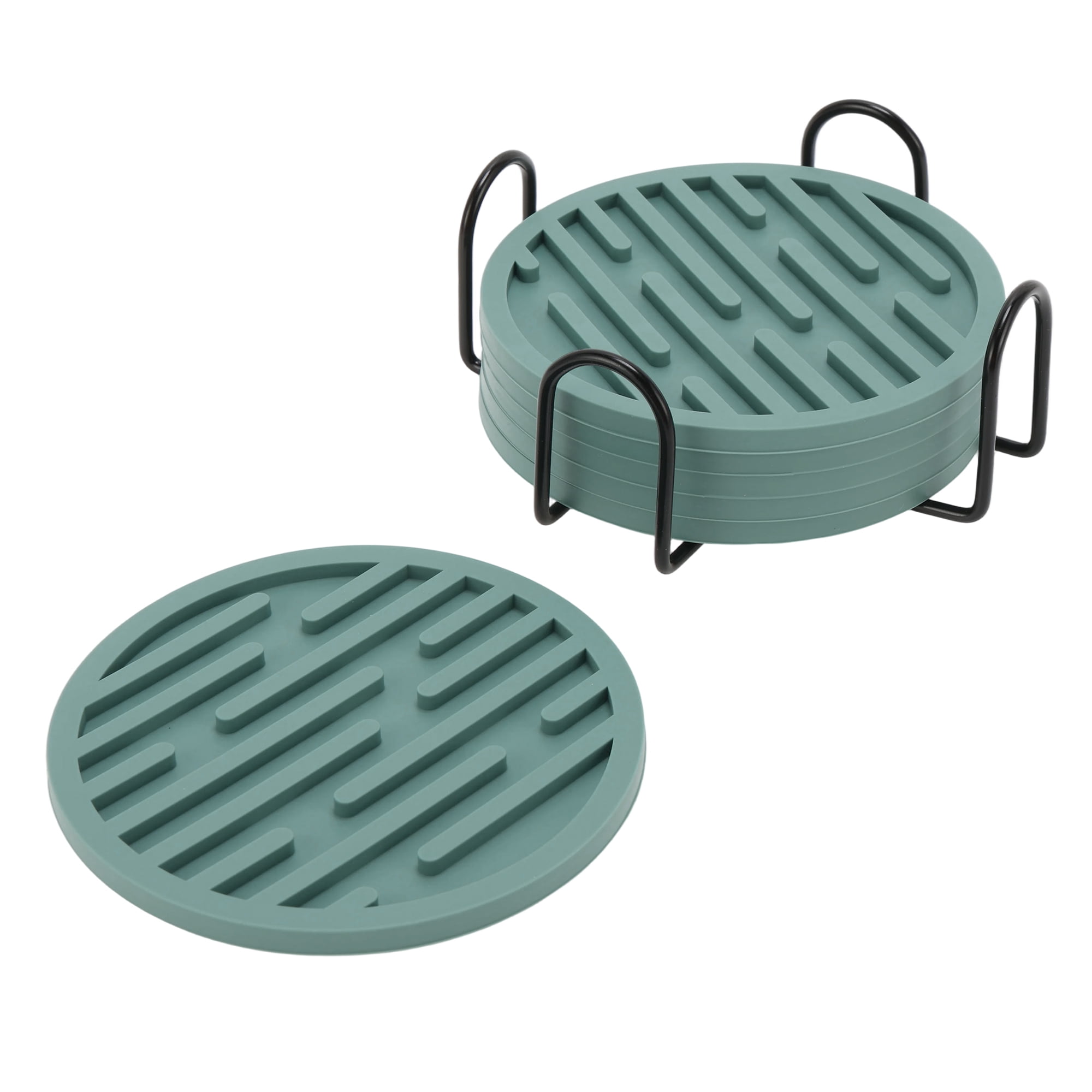 Unique Bargains Water-repellent Stripes Drink Coaster Set Green