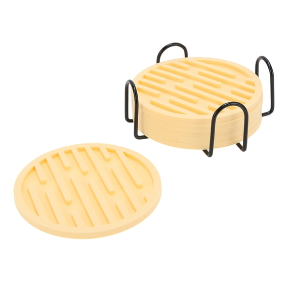 Unique Bargains Water-repellent Stripes Drink Coaster Set Yellow