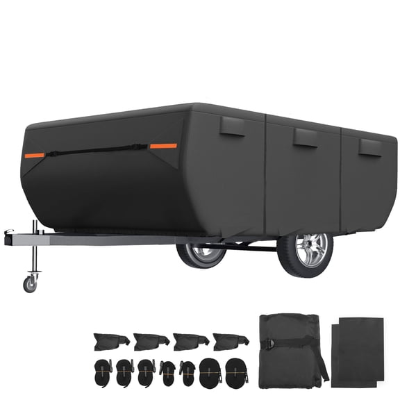 Unique Bargains Waterproof  Camper Trailer Cover Fits 10'-12' RV Cover Anti-UV with 3+2 Straps Black