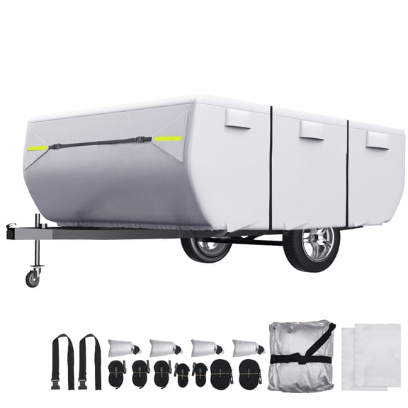 Unique Bargains Waterproof  Camper Trailer Cover Fits 10'-12' RV Cover Anti-UV with 3+2 Straps Silver Tone