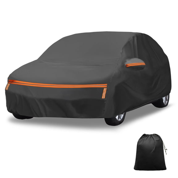 Unique Bargains Waterproof Car Cover Aluminum Film Cotton Car Outdoor Full Car Cover with Windproof Straps All Weather Rain Sun Snow Protection Universal Fit for Hatchback / MPV