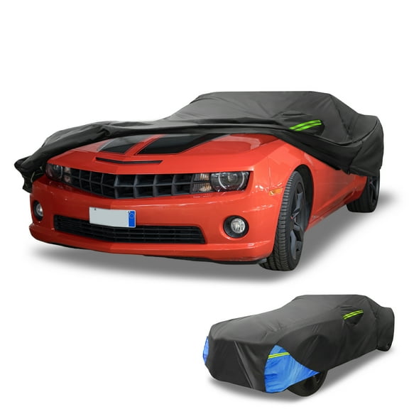Unique Bargains Waterproof Car Cover Car Outdoor Full Car Cover 210D Oxford Cloth Black Blue with Door Zipper All Weather Rain Sun Snow Protection for Chevrolet Camaro 495x190x135cm