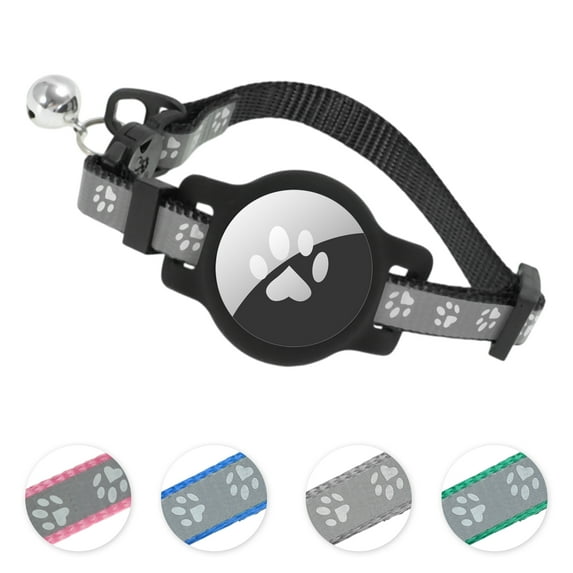 Unique Bargains Waterproof Cat Collar for Airtag Reflective Collar with Bell Breakaway Cat Collar for Airtag Holder Cat Collars Cat Collar for Apple Air Tag Black