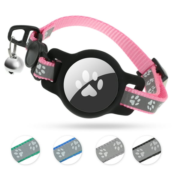 Unique Bargains Waterproof Cat Collar for Airtag Reflective Collar with Bell Breakaway Cat Collar for Airtag Holder Cat Collars Cat Collar for Apple Air Tag Pink
