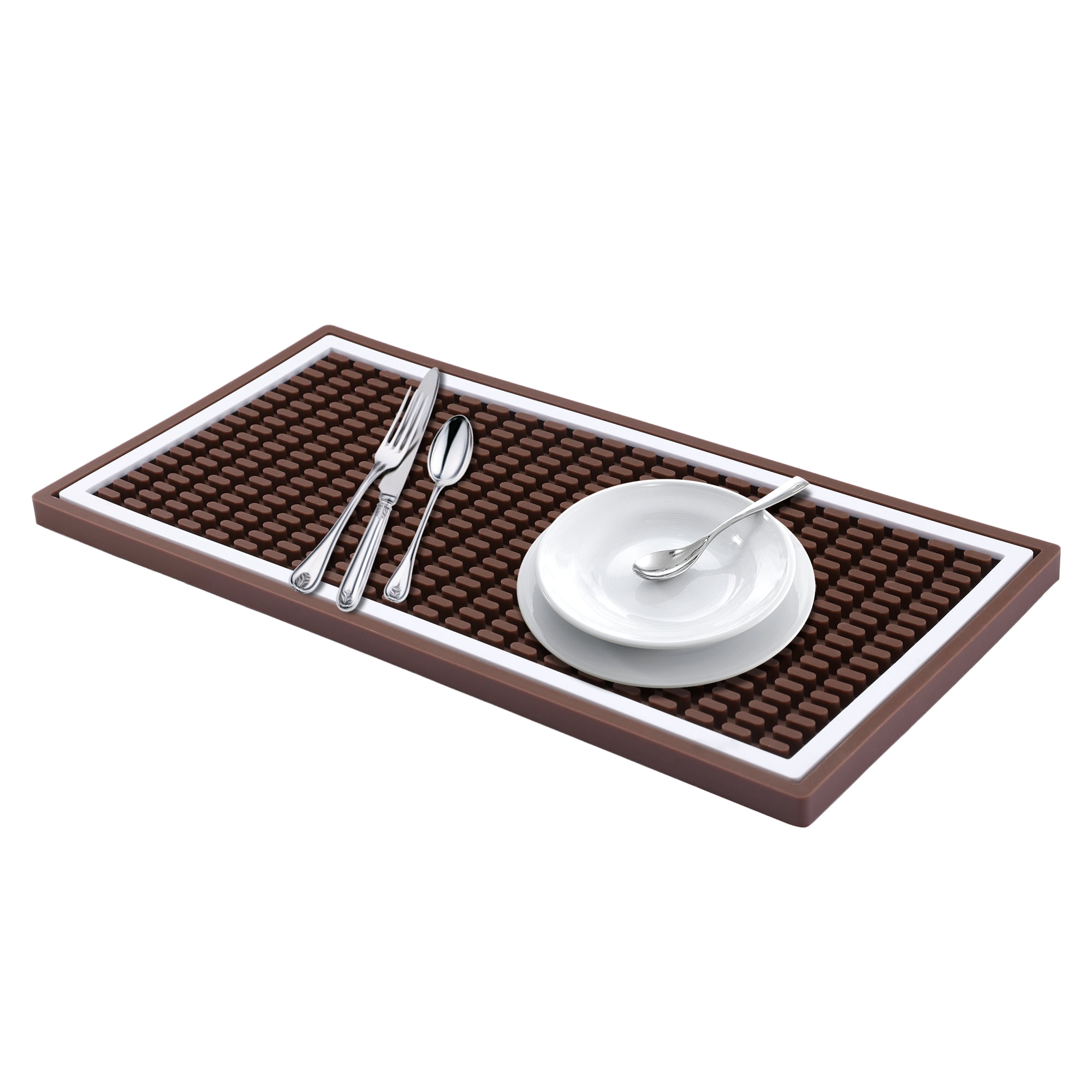 Unique Bargains Waterproof Dish Drying Mat with Concave Design Coffee 11.8*5.9*0.4 inch