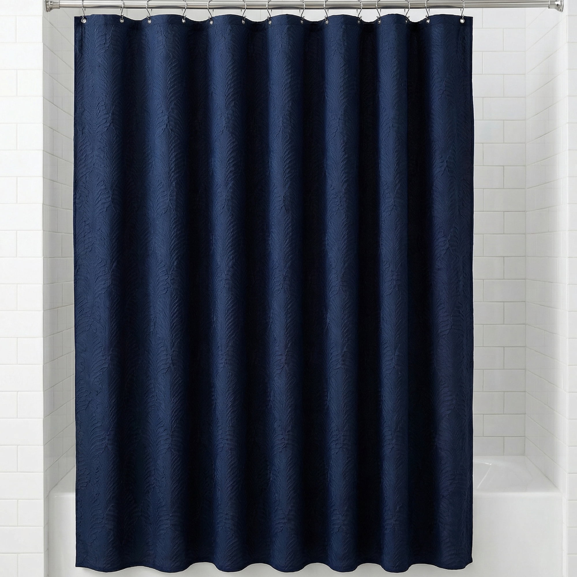 Unique Bargains Waterproof Fabric Shower Curtain Sets Dark Blue - Leaves 71"W x 71"L