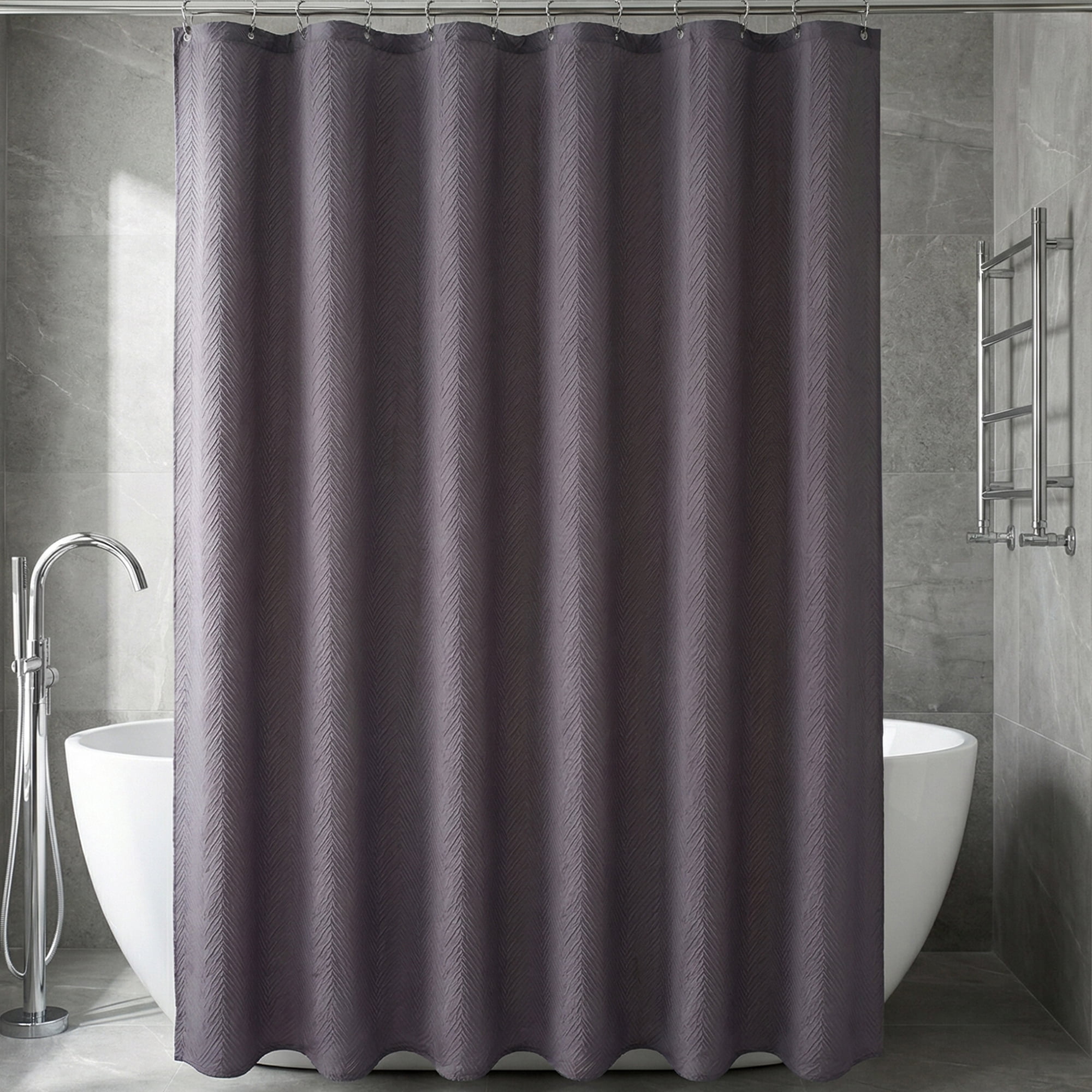 Unique Bargains Waterproof Fabric Shower Curtain Sets Grey - Herringbone 71"W x 71"L