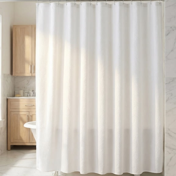 Unique Bargains Waterproof Fabric Shower Curtain Sets White - Herringbone 71"W x 71"L