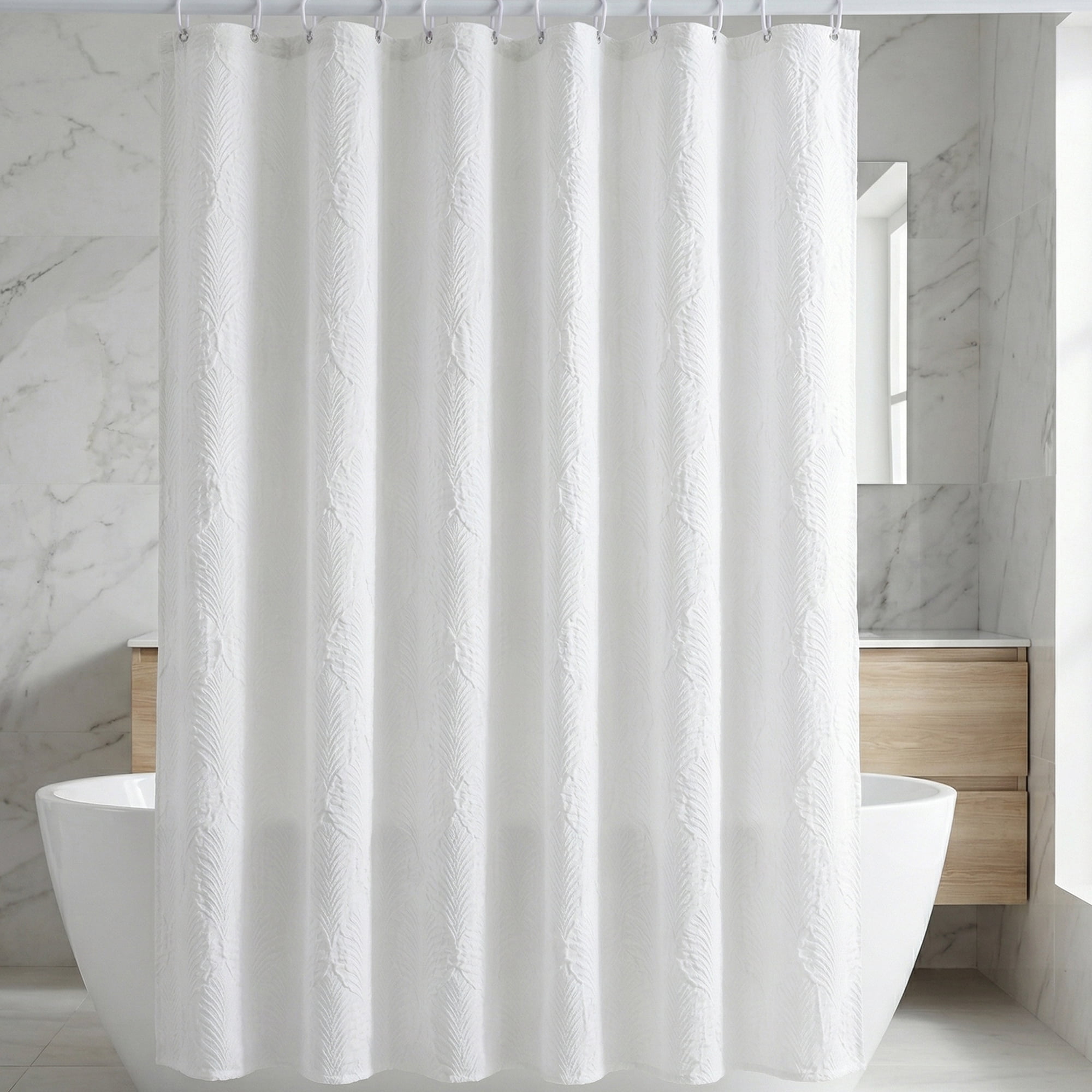 Unique Bargains Waterproof Fabric Shower Curtain Sets White - Leaves 71"W x 71"L