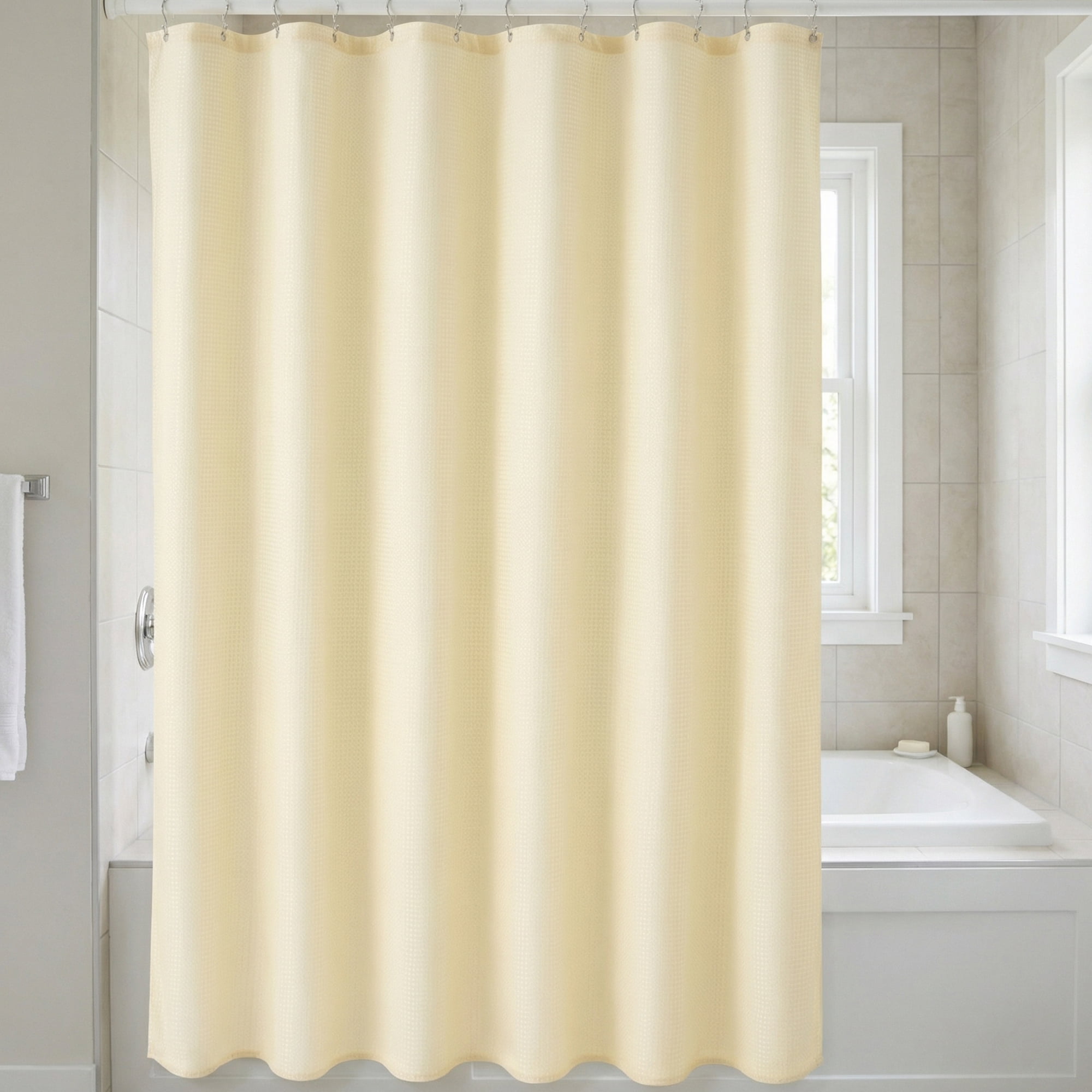 Unique Bargains Waterproof Geometry Shower Curtain Set with 12 Hooks Beige 71"W x 71"L