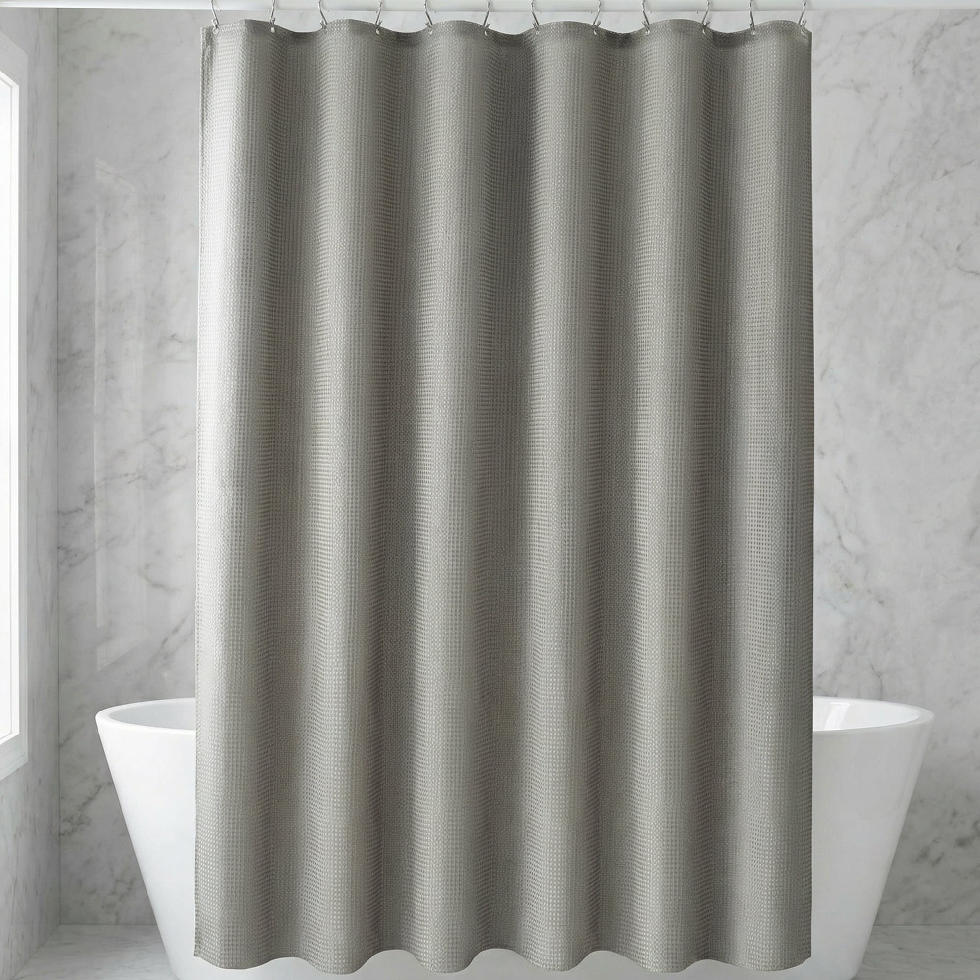 Unique Bargains Waterproof Geometry Shower Curtain Set with 12 Hooks Grey 71"W x 71"L