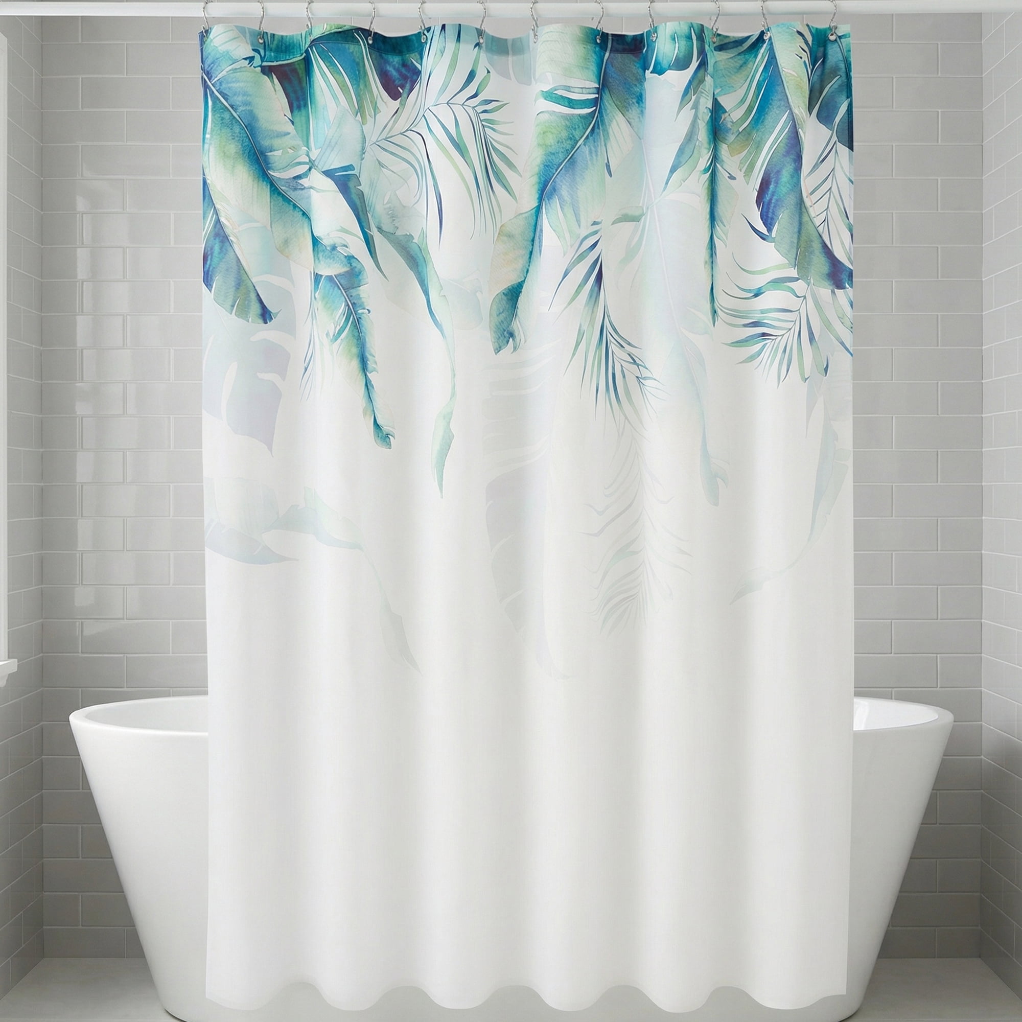 Unique Bargains Waterproof Leaf Shower Curtain Sets Hooks Green Pattern 2 71"W x 71"L