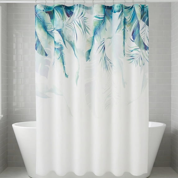 Unique Bargains Waterproof Leaf Shower Curtain Sets Hooks Green Pattern 2 71"W x 71"L