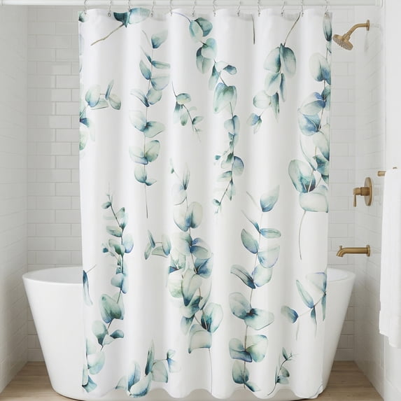 Unique Bargains Waterproof Leaf Shower Curtain Sets Hooks Green Pattern 3 71"W x 71"L