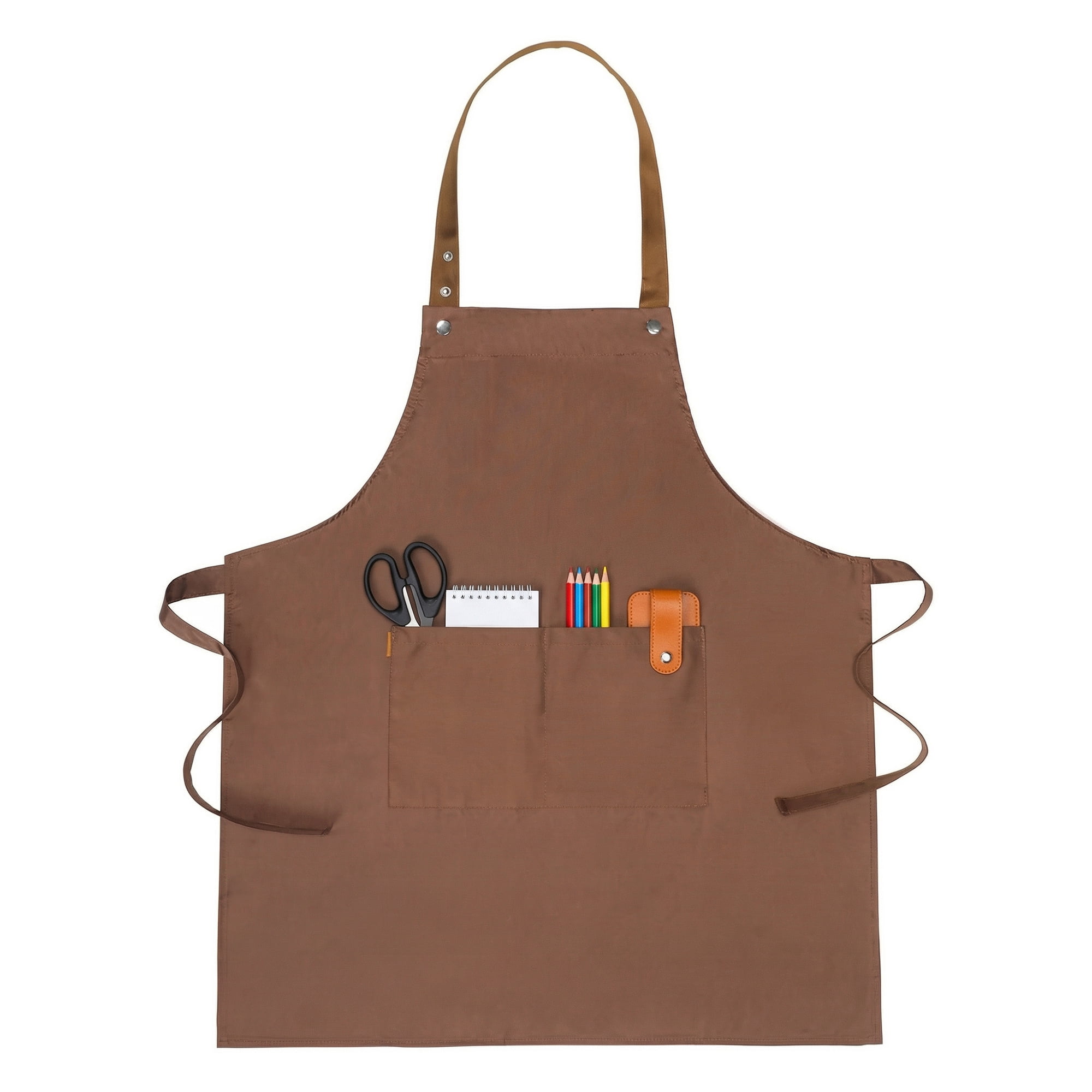 Unique Bargains Waterproof Long Waist Cooking Kitchen Apron with Pockets 26.4x29.1in Brown