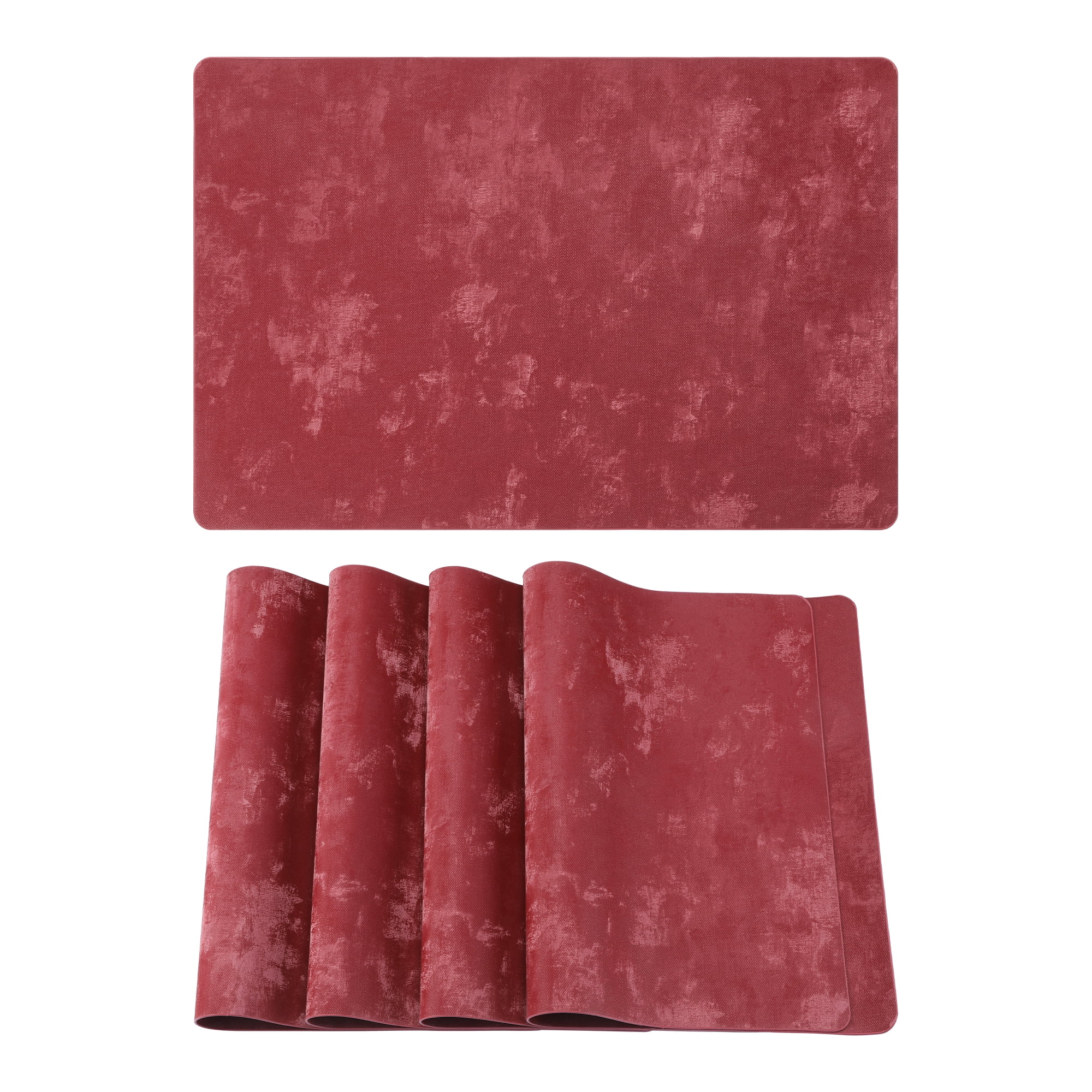 Unique Bargains Waterproof Placemats 4pcs Wine Red 17.7"x11.8"