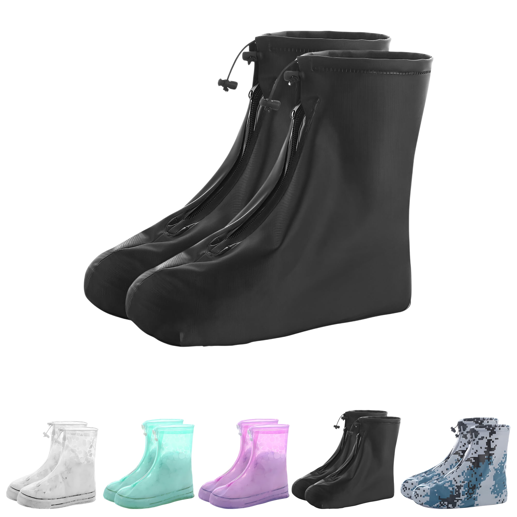 Unique Bargains Waterproof Shoe Covers Reusable Overshoes Black SMALL