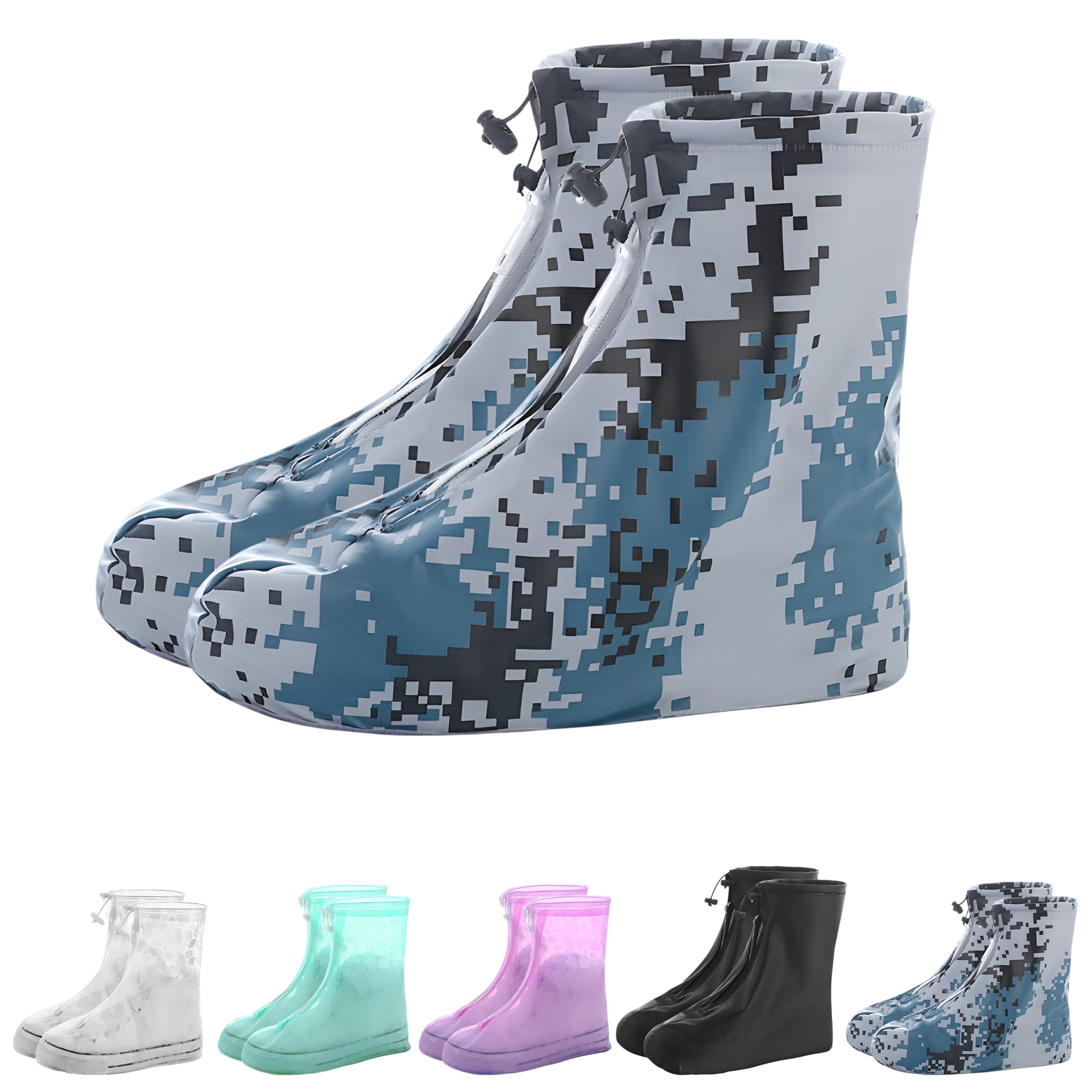 Unique Bargains Waterproof Shoe Covers Reusable Overshoes Blue LARGE