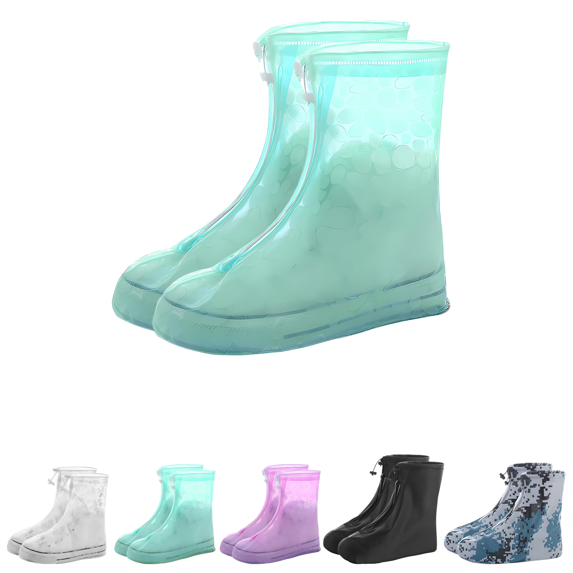 Unique Bargains Waterproof Shoe Covers Reusable Overshoes Green X-SMALL
