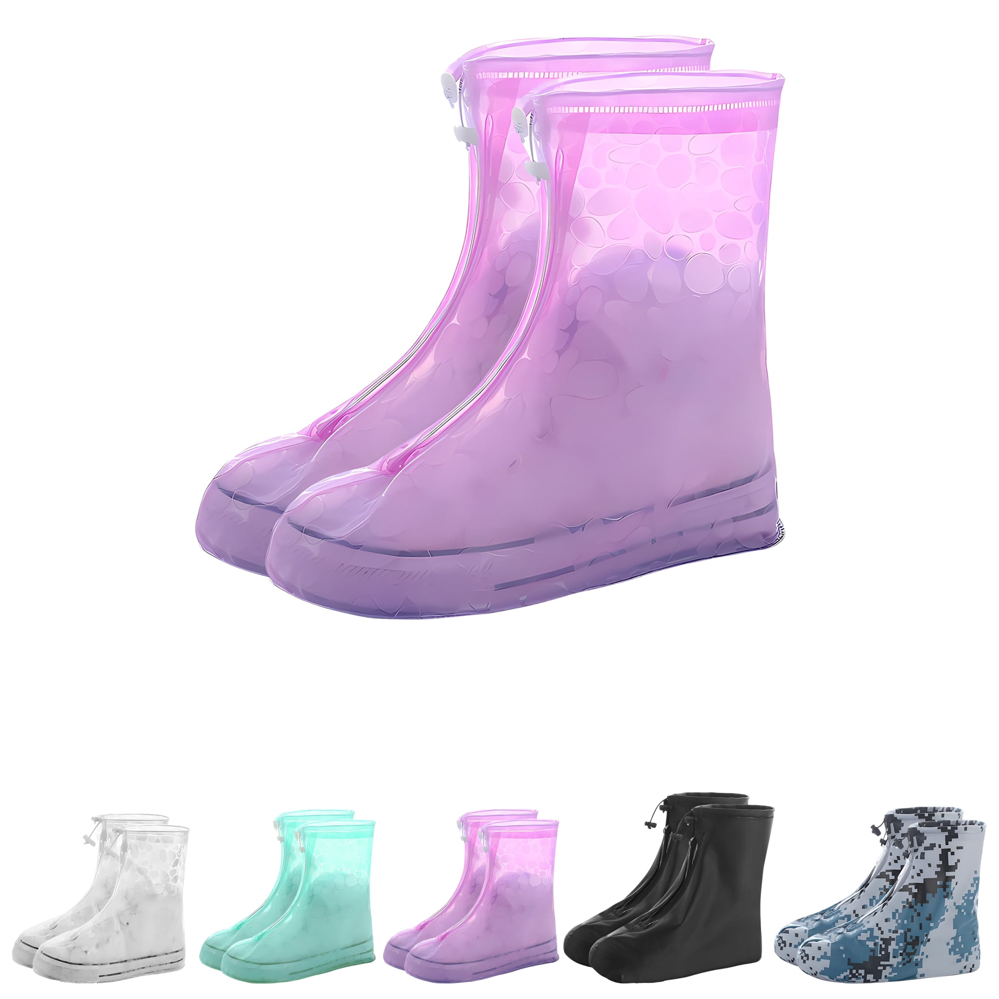 Unique Bargains Waterproof Shoe Covers Reusable Overshoes Pink MEDIUM