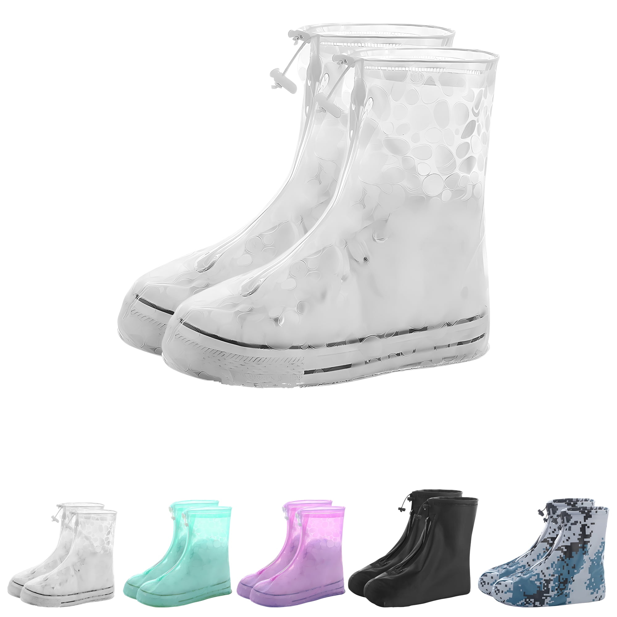 Unique Bargains Waterproof Shoe Covers Reusable Overshoes White 3.5 WIDE