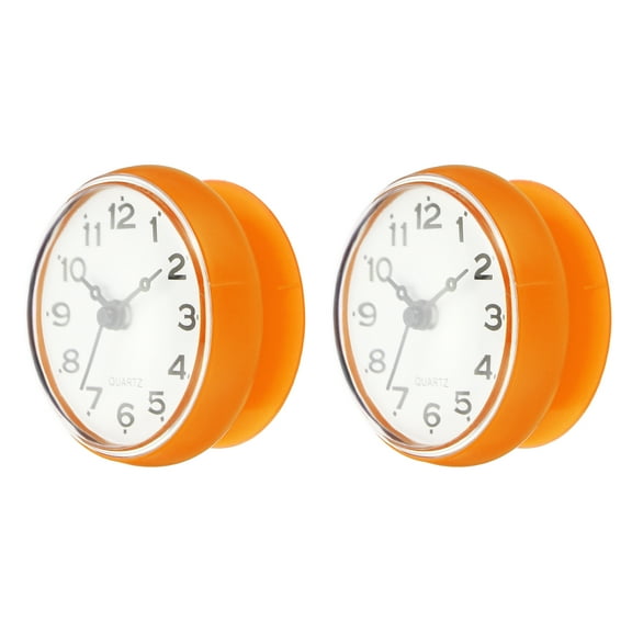 Unique Bargains Waterproof Shower Clock, 2 Pack Non Ticking Silent Mini Cute Mirror Wall Clocks with Suction Cup, Orange/Black