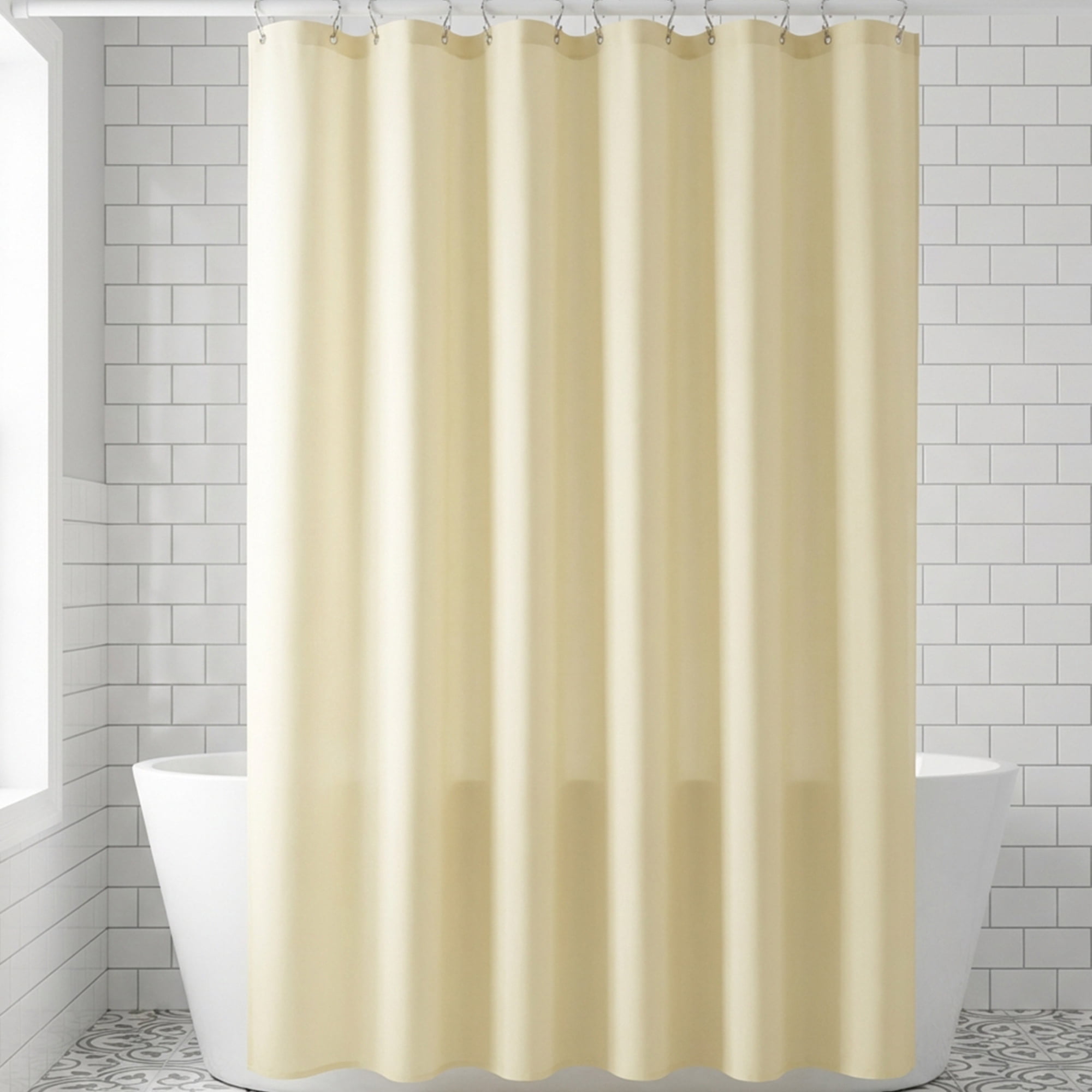 Unique Bargains Waterproof Shower Curtain Sets with 12 Hooks Light Yellow 71"W x 71"L
