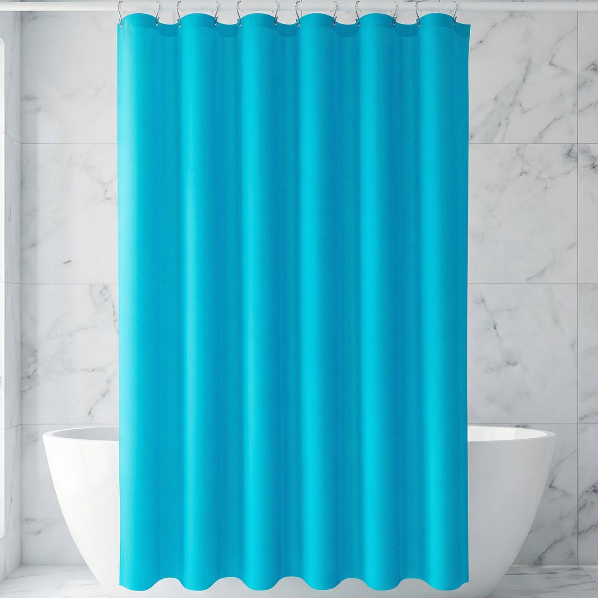Unique Bargains Waterproof Shower Curtain Sets with 12 Plastic Hooks Blue 71"W x 71"L