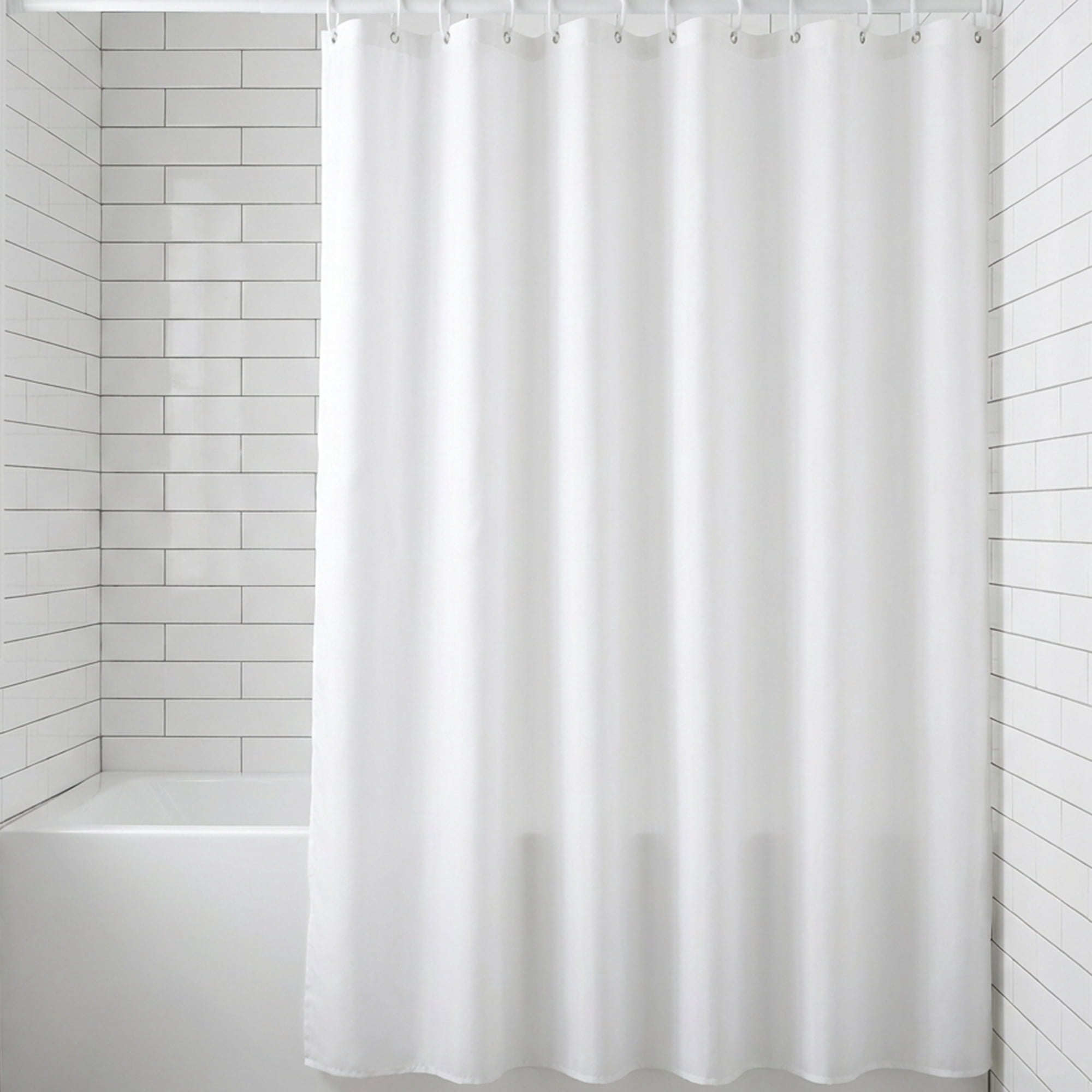 Unique Bargains Waterproof Shower Curtain Sets with 12 Plastic Hooks White 71"W x 71"L