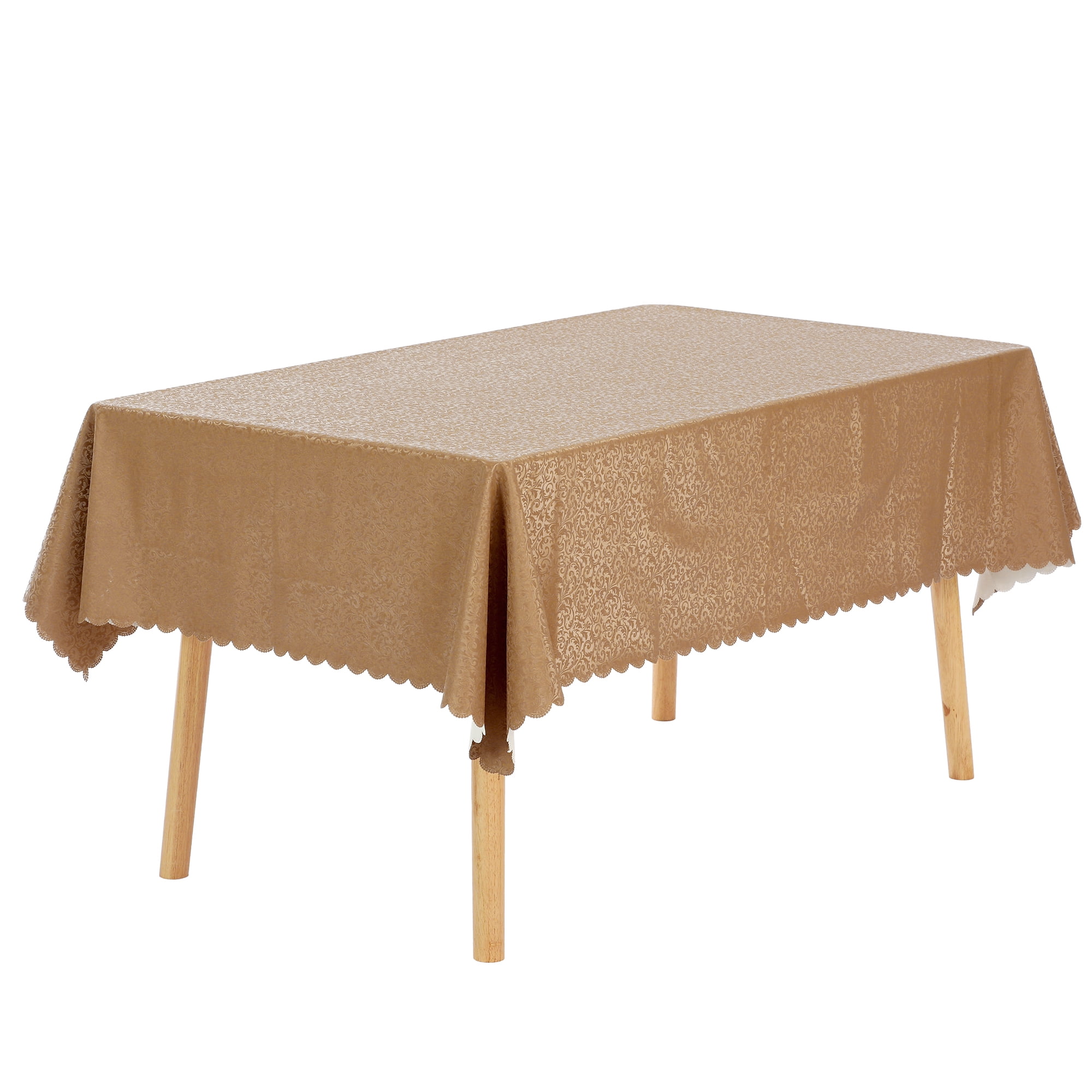 Unique Bargains Waterproof Vinyl Tablecloth, Wrinkle-Resistant Washable Table Cover Ninian Champagne 55x71inch