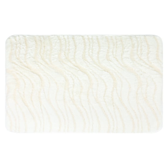 Unique Bargains Wave Pattern Bath Mat Soft Absorbent Non-Slip Bath Rugs Beige 16" x 24"