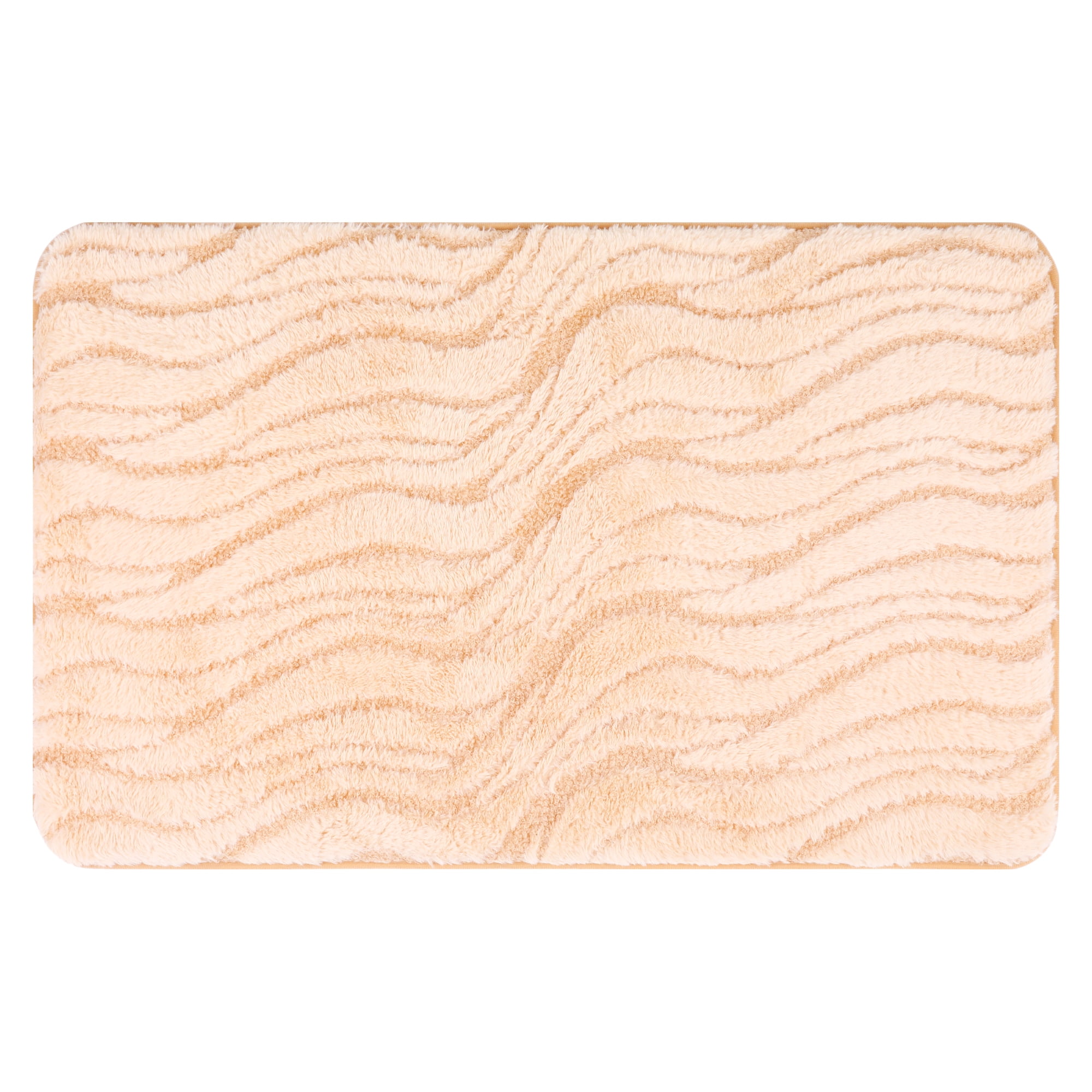 Unique Bargains Wave Pattern Bath Mat Soft Absorbent Non-Slip Bath Rugs Khaki 16" x 24"