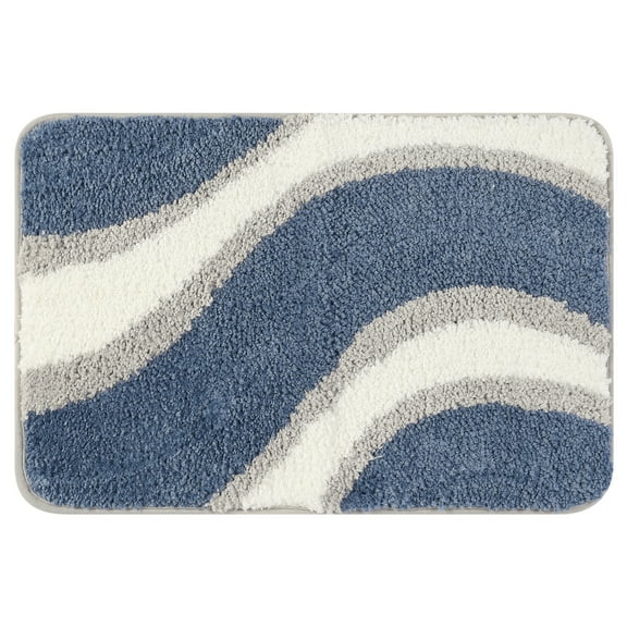 Unique Bargains Wavy Stripes Bathroom Rug Mat Absorbent Bath Rug Non-Slip Bath Mats Multicolor 16" x 24"