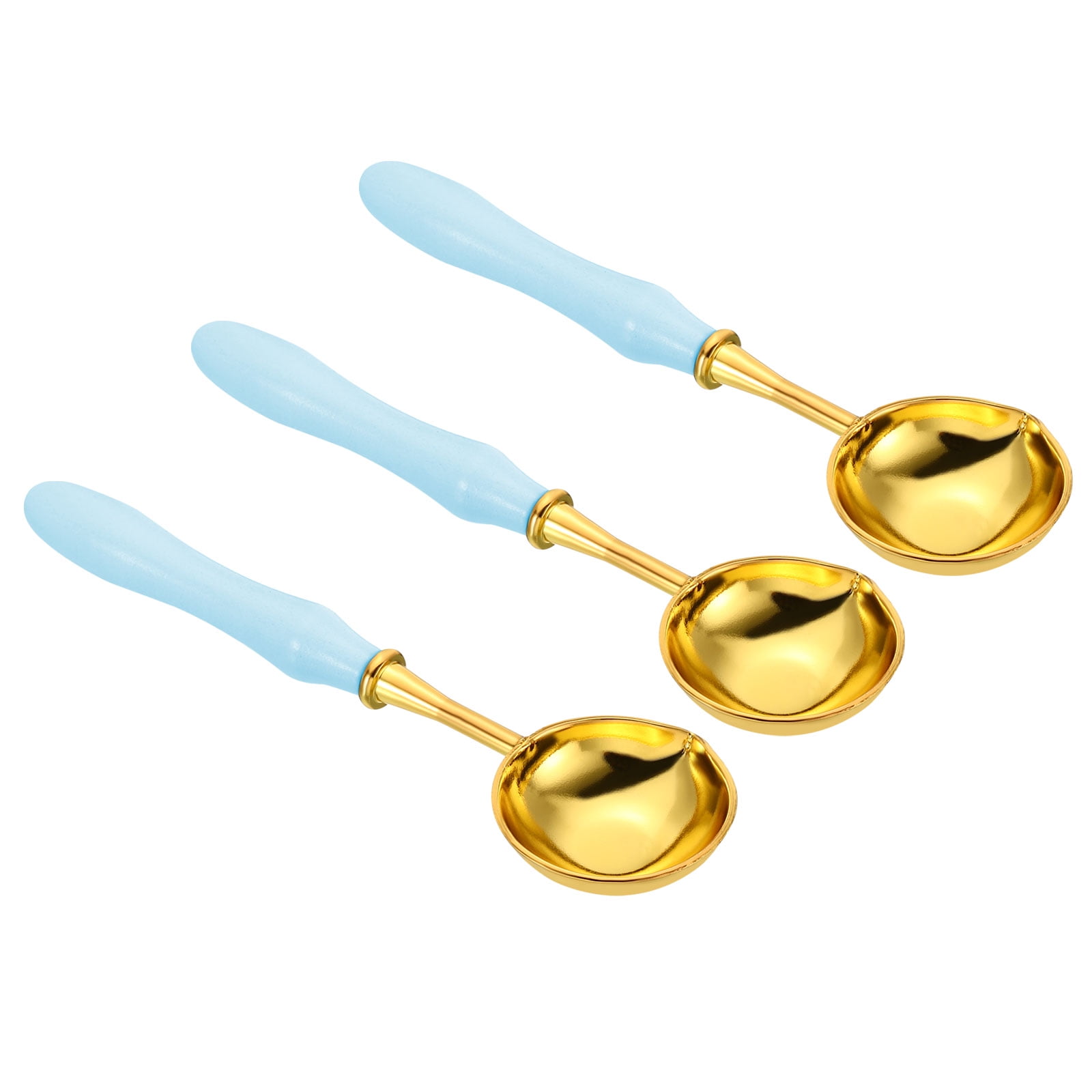 Unique Bargains Wax Seal Spoon with Vintage Wooden Handle for Wax Seal Stamp 3Pcs Blue