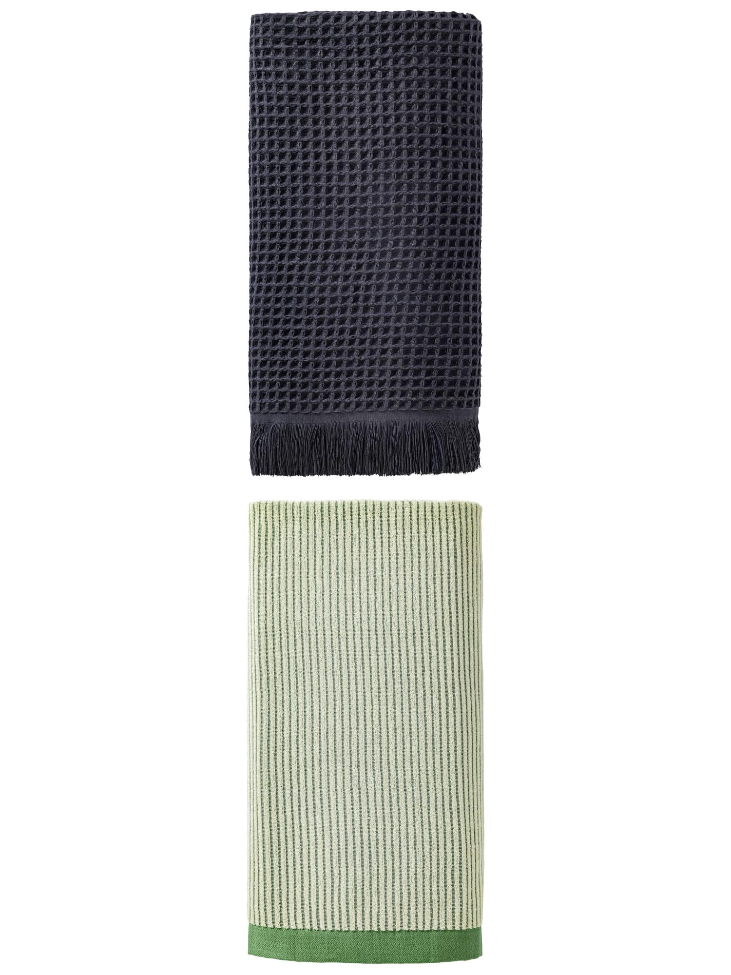 Unique Bargains Weave Cotton Bath Towel 2 Pack Dark Blue/Green 71" x 35"/55" x 28"