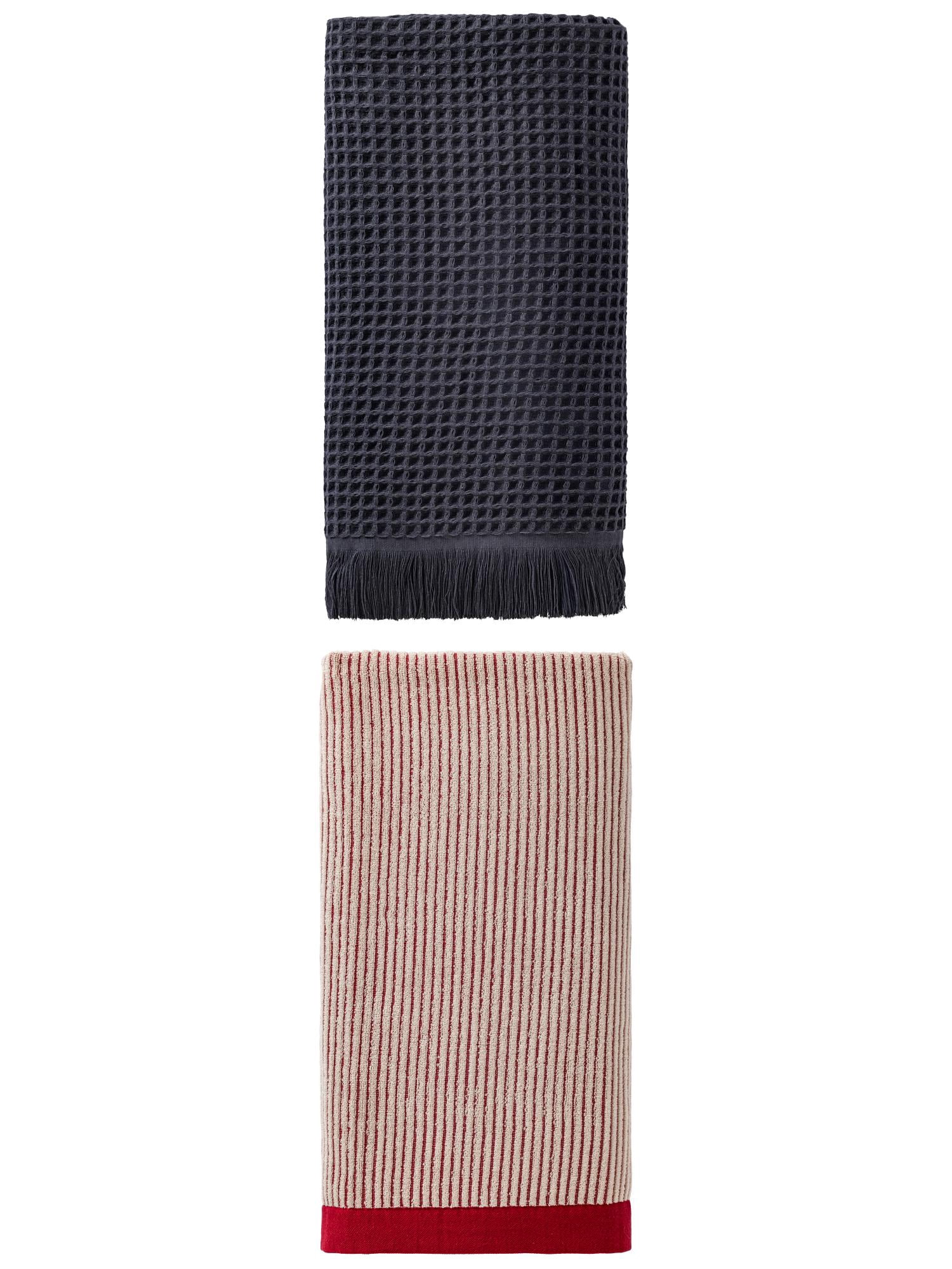 Unique Bargains Weave Cotton Bath Towel 2 Pack Dark Blue/Red 71" x 35"/55" x 28"