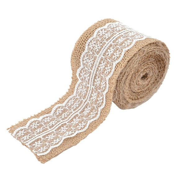 Unique Bargains Wedding Party Lace Edge Decor Craft Burlap Ribbon Strap Roll White 3.3 Yards