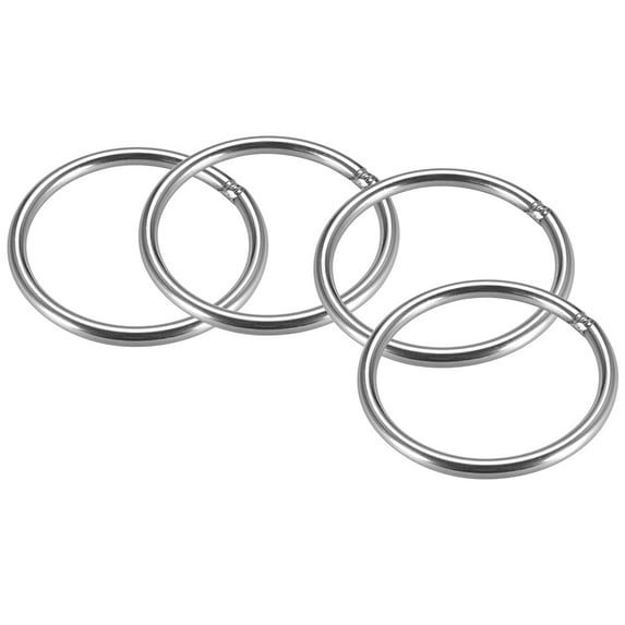 Unique Bargains Welded O Ring, 79 x 6mm Strapping Round Rings Stainless Steel 4 pcs