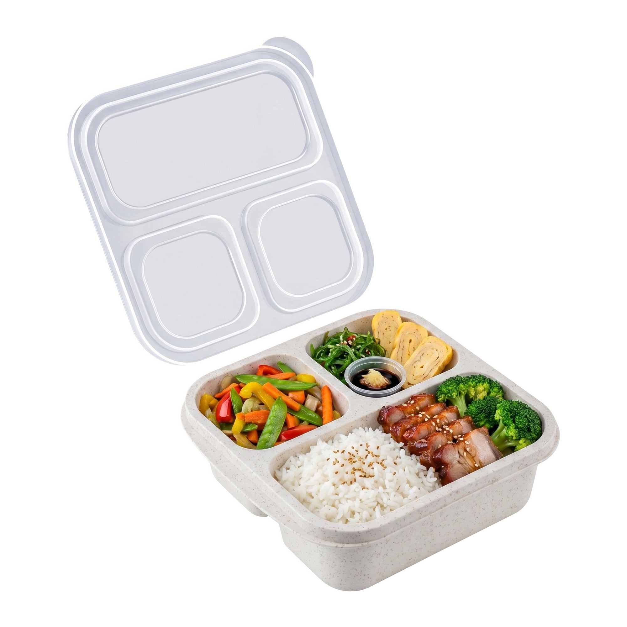 Unique Bargains Wheat Straw Leak-Proof Meal Lunch Bento Box for Work Travel Beige