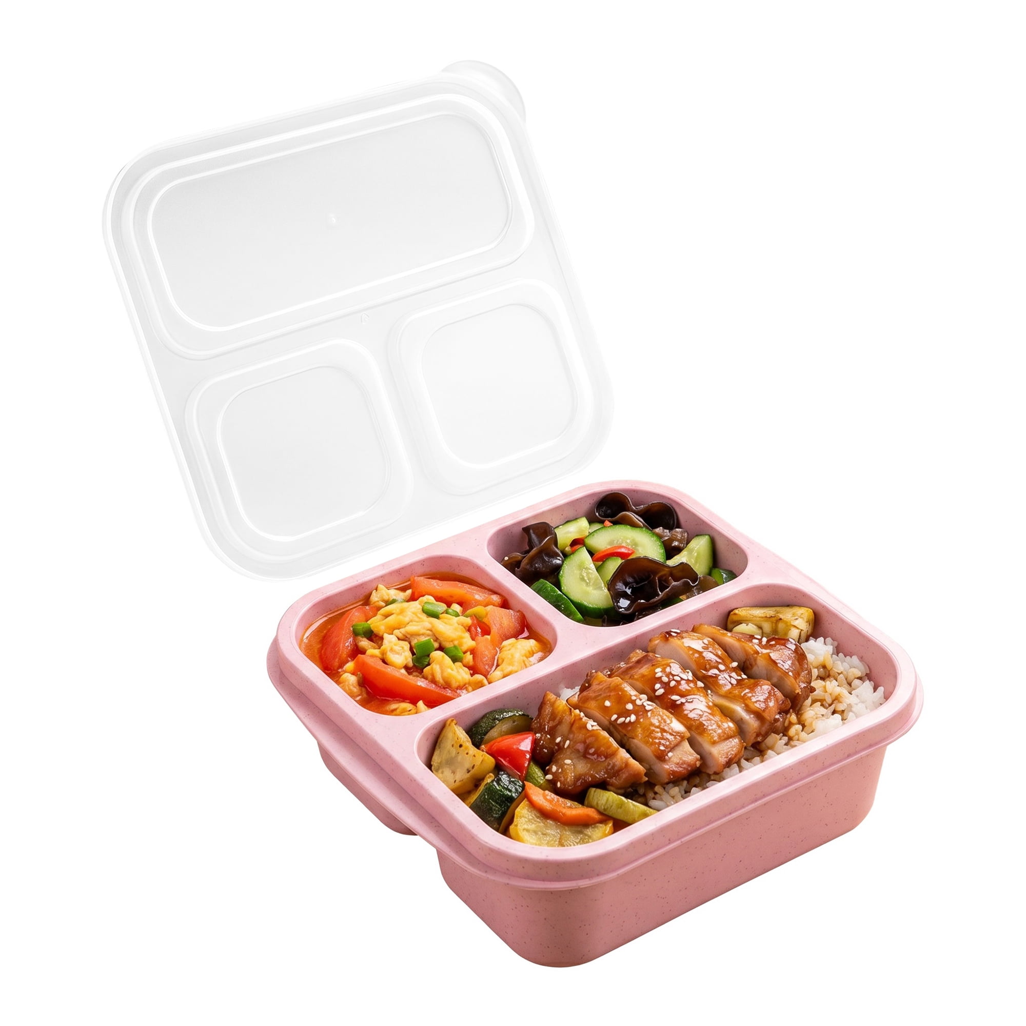 Unique Bargains Wheat Straw Leak-Proof Meal Lunch Bento Box for Work Travel Pink