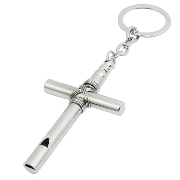 Unique Bargains Whistle Clasp Cross Pendant Design Keychain Silver Tone Keychain