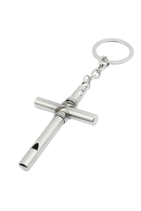 Whistle Clasp Cross Pendant Design Keychain Silver Tone Keychain
