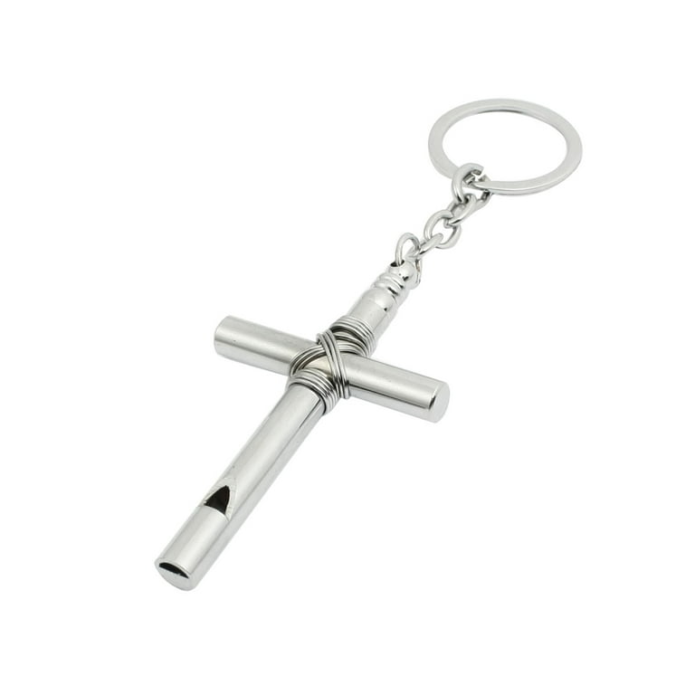 Unique Bargains Whistle Clasp Cross Pendant Design Keychain Silver Tone  Keychain