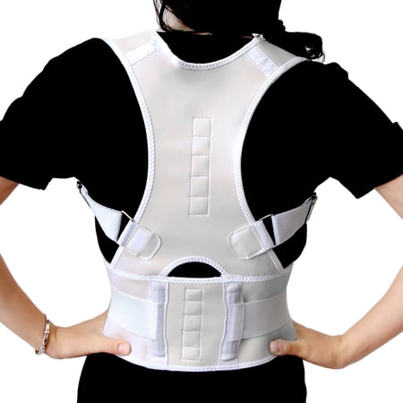 Unique Bargains White Fully Adjustable Posture Correction Back Pain Support Brace Belt Band