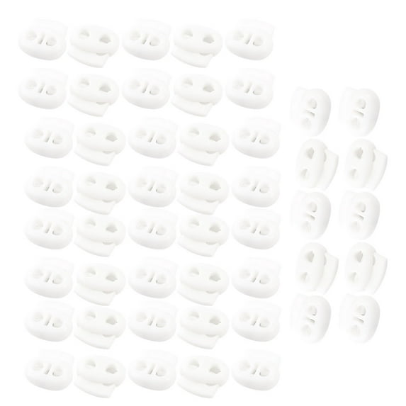 Unique Bargains White Plastic Double Holes Spring Clamps Drawstring Cord Lock Toggles 50pcs