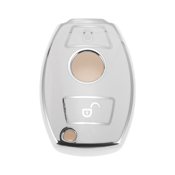 Unique Bargains White with Silver Tone Edge TPU Silicone Car Key Case for Mercedes-Benz A/B/C/E/G/M/R/S/V/W Class CL/CLA/CLK/CLS-2 Buttons Remote Control Key Fob Case